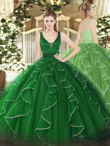 Tulle Sleeveless Floor Length Quinceanera Gown and Beading and Ruffles
