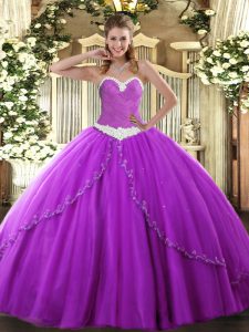 Best Purple Lace Up Sweetheart Appliques Vestidos de Quinceanera Tulle Sleeveless Brush Train