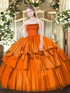 Attractive Orange Red Strapless Neckline Ruffled Layers Quinceanera Dresses Sleeveless Zipper