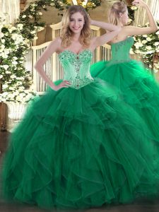 Dark Green Sleeveless Beading and Ruffles Floor Length Quinceanera Dress