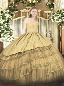 Organza and Taffeta Sleeveless Floor Length 15th Birthday Dress and Beading and Lace and Embroidery and Ruffled Layers