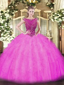 Beautiful Lilac Sleeveless Beading and Ruffles Zipper Sweet 16 Dress