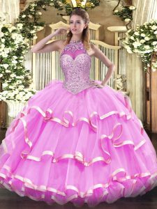 Romantic Organza Sleeveless Floor Length 15 Quinceanera Dress and Beading and Ruffled Layers