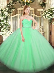 Apple Green Zipper Sweetheart Beading and Lace 15 Quinceanera Dress Tulle Sleeveless