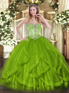 Fantastic Olive Green Quinceanera Dresses Sweetheart Sleeveless Lace Up