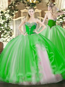 Exceptional Lace Up Sweetheart Beading and Ruffles 15 Quinceanera Dress Tulle Sleeveless