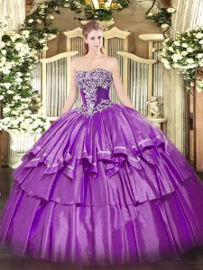 Excellent Strapless Sleeveless Organza and Taffeta Quinceanera Dresses Beading and Ruffled Layers Lace Up
