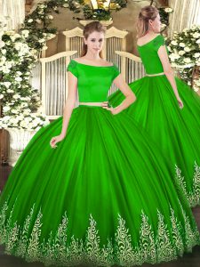 Cheap Short Sleeves Zipper Floor Length Appliques Quinceanera Gowns