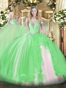 Deluxe Sweetheart Sleeveless Sweet 16 Dress Floor Length Beading and Ruffles Tulle