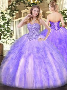 Tulle Sleeveless Floor Length Sweet 16 Quinceanera Dress and Appliques and Ruffles