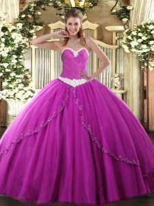 Sleeveless Brush Train Lace Up Appliques 15th Birthday Dress