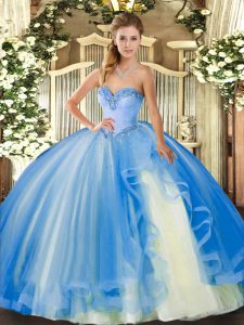 Tulle Sleeveless Floor Length Quinceanera Gowns and Beading and Ruffles