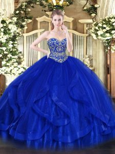 Cheap Royal Blue Sweetheart Neckline Ruffles Quinceanera Gowns Sleeveless Lace Up