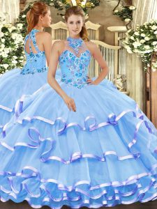 Suitable Sleeveless Beading and Embroidery Lace Up Ball Gown Prom Dress