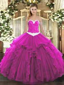 Sweetheart Sleeveless Lace Up Sweet 16 Dresses Fuchsia Organza