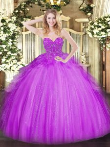 Designer Ball Gowns Quinceanera Dresses Lavender Sweetheart Tulle Sleeveless Floor Length Lace Up