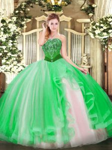 Ball Gowns Sweet 16 Dresses Green Strapless Tulle Sleeveless Floor Length Lace Up