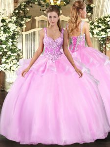Sleeveless Lace Up Floor Length Beading 15th Birthday Dress