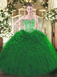 Simple Sweetheart Sleeveless Organza Quinceanera Gown Beading and Ruffles Lace Up
