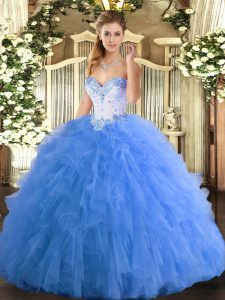 Super Floor Length Baby Blue Sweet 16 Dresses Sweetheart Sleeveless Lace Up
