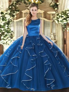 Colorful Ruffles Quinceanera Dresses Blue Lace Up Sleeveless Floor Length