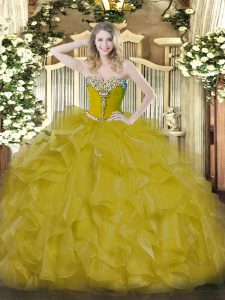 Fine Beading Sweet 16 Quinceanera Dress Gold Lace Up Sleeveless Floor Length