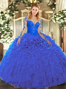 Fashion Scoop Long Sleeves Organza Quinceanera Dress Lace and Ruffles Lace Up