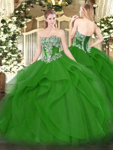 Traditional Floor Length Green Vestidos de Quinceanera Strapless Sleeveless Lace Up
