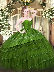 Ball Gowns Quince Ball Gowns Green Sweetheart Organza and Taffeta Sleeveless Floor Length Zipper