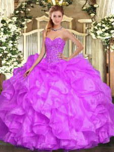 Sweetheart Sleeveless Lace Up Sweet 16 Dresses Lilac Organza