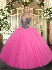 Floor Length Ball Gowns Sleeveless Hot Pink Sweet 16 Quinceanera Dress Lace Up