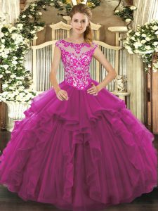 Floor Length Ball Gowns Sleeveless Fuchsia Quinceanera Gown Lace Up