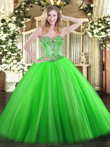 High Quality Sleeveless Floor Length Beading Lace Up Quinceanera Gown