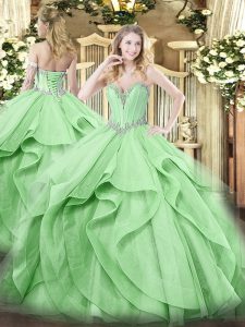 Dazzling Sleeveless Beading and Ruffles Lace Up Sweet 16 Dresses