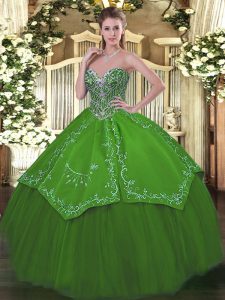 Delicate Green Lace Up Quinceanera Gown Beading and Embroidery Sleeveless Floor Length