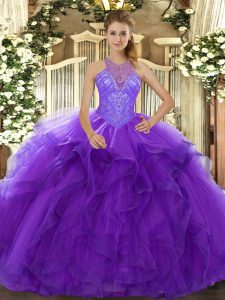 Floor Length Ball Gowns Sleeveless Purple Vestidos de Quinceanera Lace Up