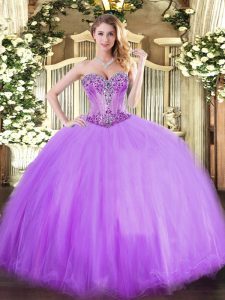 Lavender Lace Up Sweet 16 Dresses Beading Sleeveless Floor Length