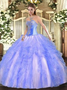 Extravagant Sweetheart Sleeveless Sweet 16 Quinceanera Dress Floor Length Beading and Ruffles Blue Tulle