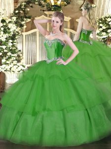 Decent Sweetheart Sleeveless Lace Up Quinceanera Dress Green Tulle