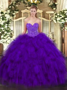 Customized Sweetheart Sleeveless Lace Up Quinceanera Dress Purple Organza