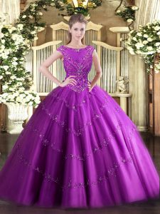 Tulle Sleeveless Floor Length Quinceanera Dresses and Beading and Appliques