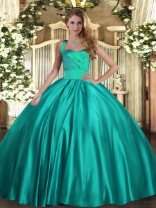 Turquoise Ball Gowns Ruching Quinceanera Gowns Lace Up Satin Sleeveless Floor Length