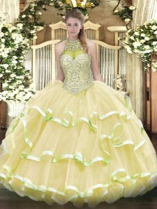 Best Organza and Tulle Sleeveless Floor Length 15 Quinceanera Dress and Beading and Ruffled Layers