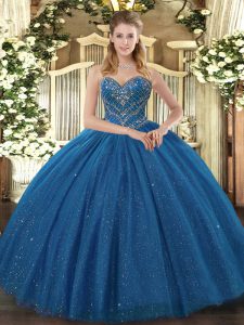 Floor Length Teal Ball Gown Prom Dress Sweetheart Sleeveless Lace Up