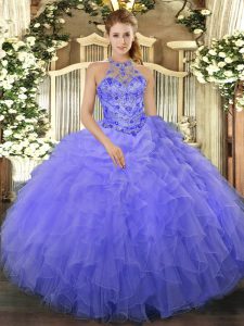 Glamorous Beading and Ruffles Sweet 16 Quinceanera Dress Blue Lace Up Sleeveless Floor Length