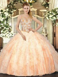 Attractive Organza Sleeveless Floor Length Quinceanera Gowns and Beading and Ruffles