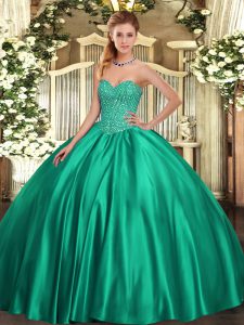 Elegant Beading 15 Quinceanera Dress Turquoise Lace Up Sleeveless Floor Length