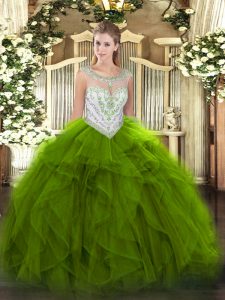 Ball Gowns Quinceanera Gowns Green Scoop Tulle Sleeveless Floor Length Zipper