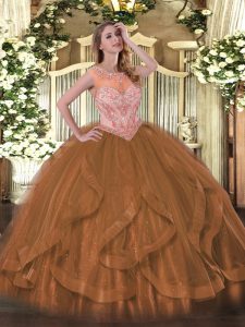 Sleeveless Lace Up Floor Length Beading and Ruffles Quinceanera Dress