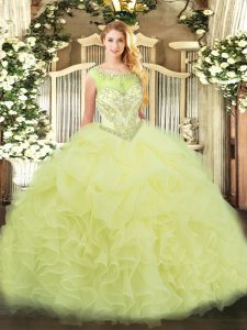 Floor Length Zipper Quinceanera Gown Yellow for Sweet 16 and Quinceanera with Beading and Ruffles